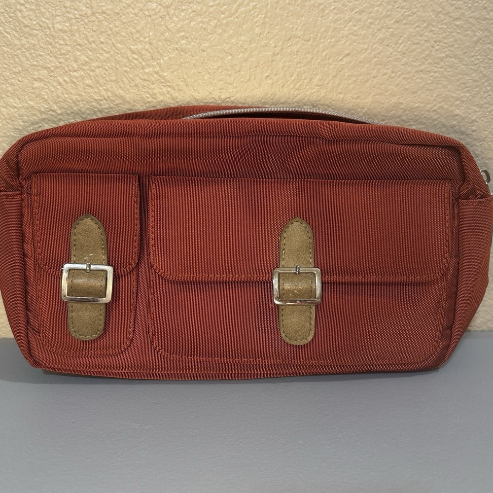 Orange Canvas And Suede Toiletries Make Up Bag Pockets Zip Storage Travel Men - Picture 1 of 10
